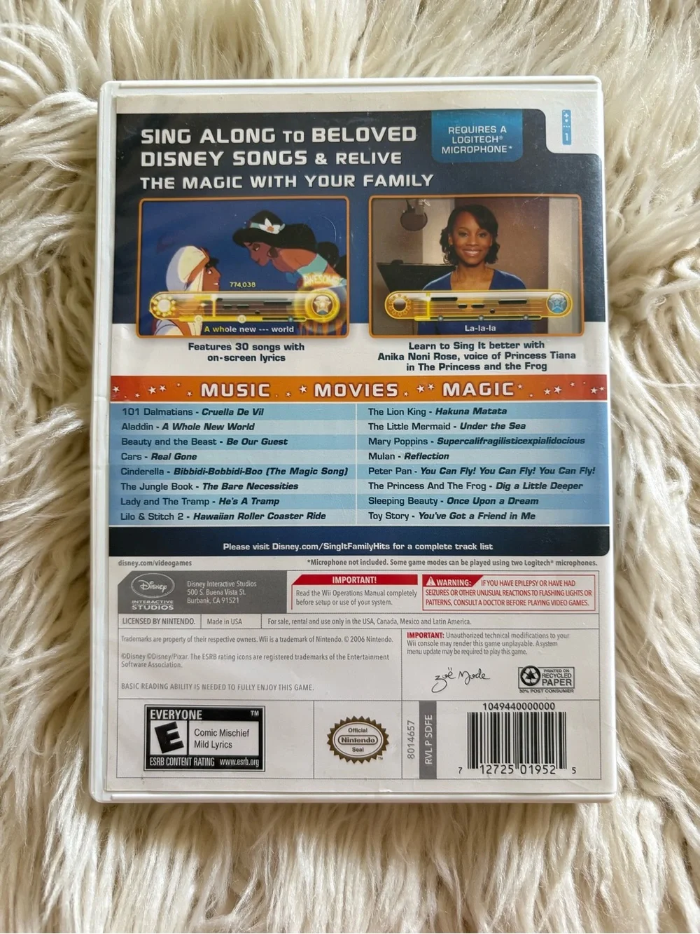 Disney Sing It Family Hits Nintendo Wii Video Game Complete CIB Sing Along
